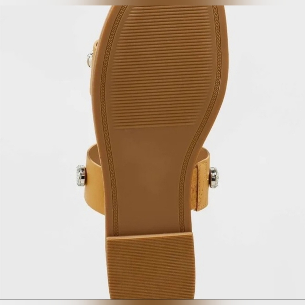 NWT Size 7 A New Day Beige Brit Two Band Embellished Studded Gemstone Sandals - Picture 7 of 7